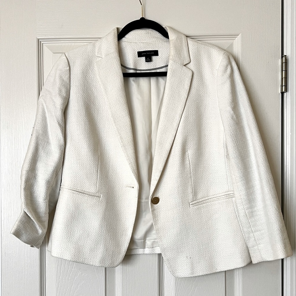 Ann Taylor Linen Blazer - white